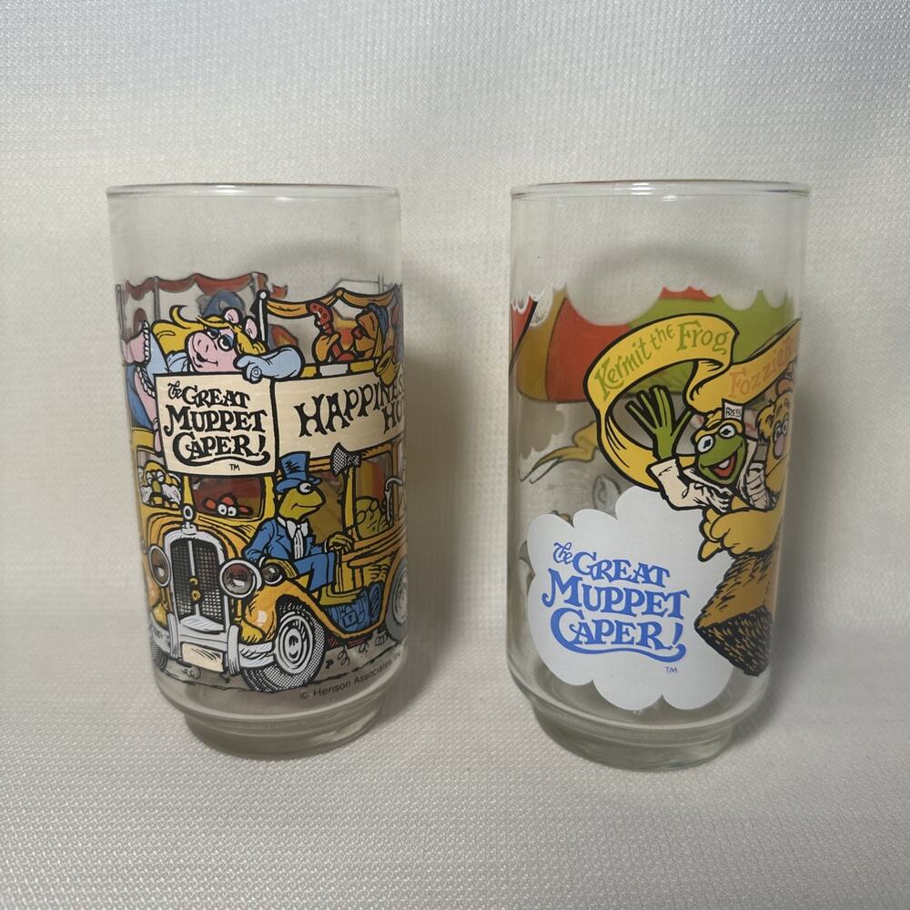 Vintage 1981 McDonald's The Great Muppet Caper Movie Glasses Set of 2 6.75”